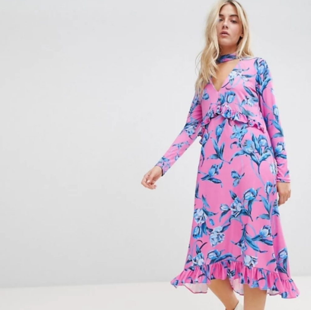 ASOS  FLORAL PINK AND BLUE MATERNITY DRESS